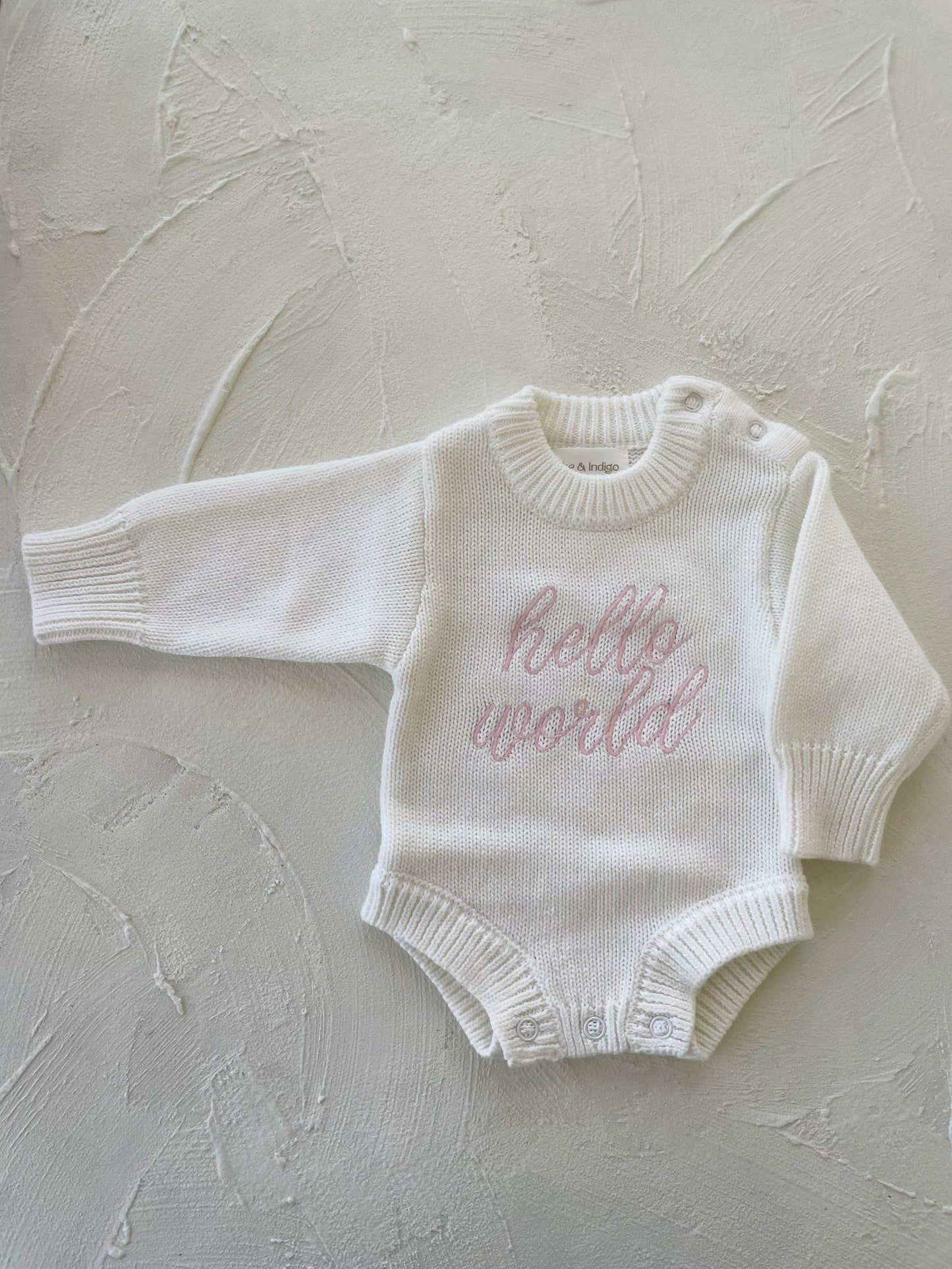 Hello World L/S Romper - White/Pink