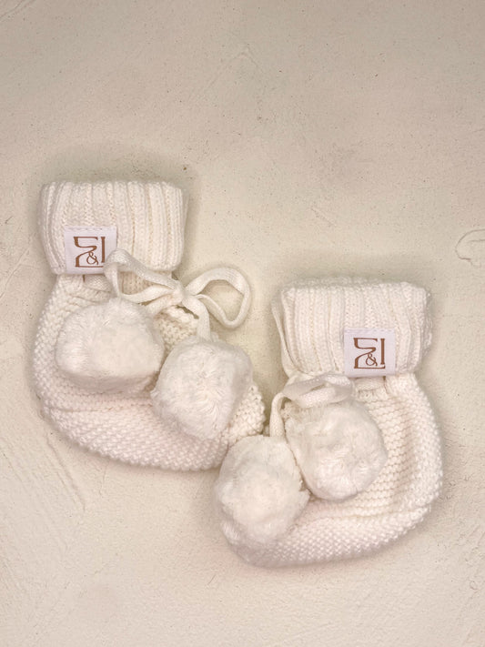 Cotton Baby Booties - White