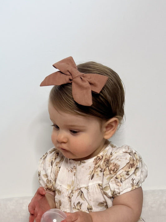 Handmade Cotton Bow Headband - Mocha - Elke and Indigo