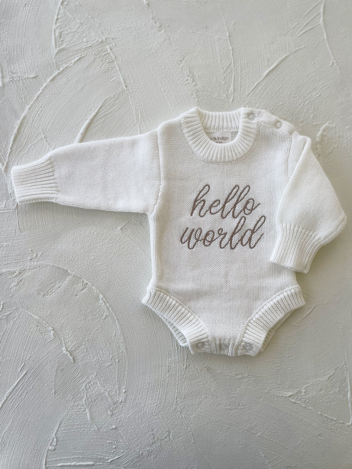 Hello World L/S Romper - White/Mocha