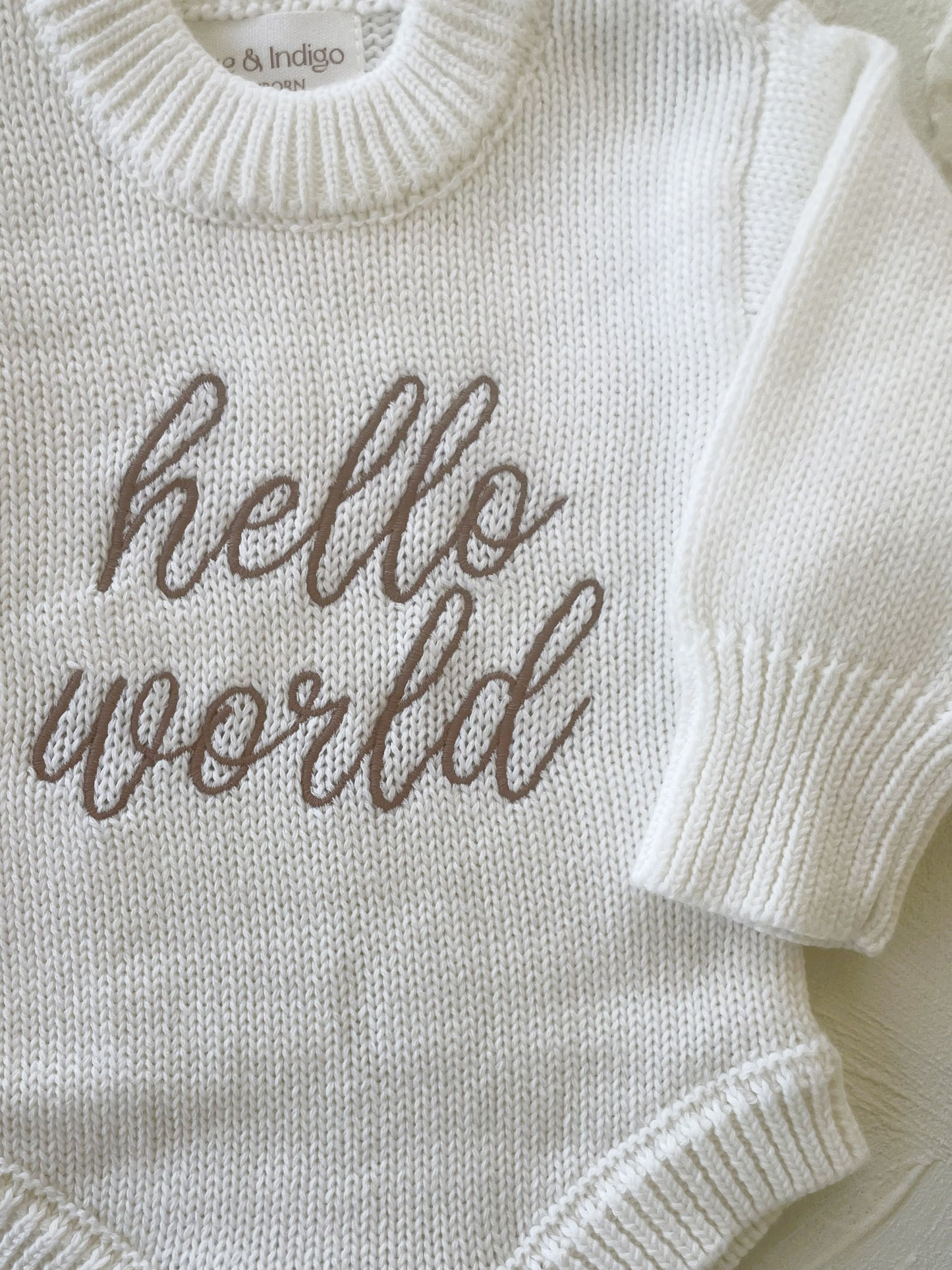 Hello World L/S Romper - White/Mocha
