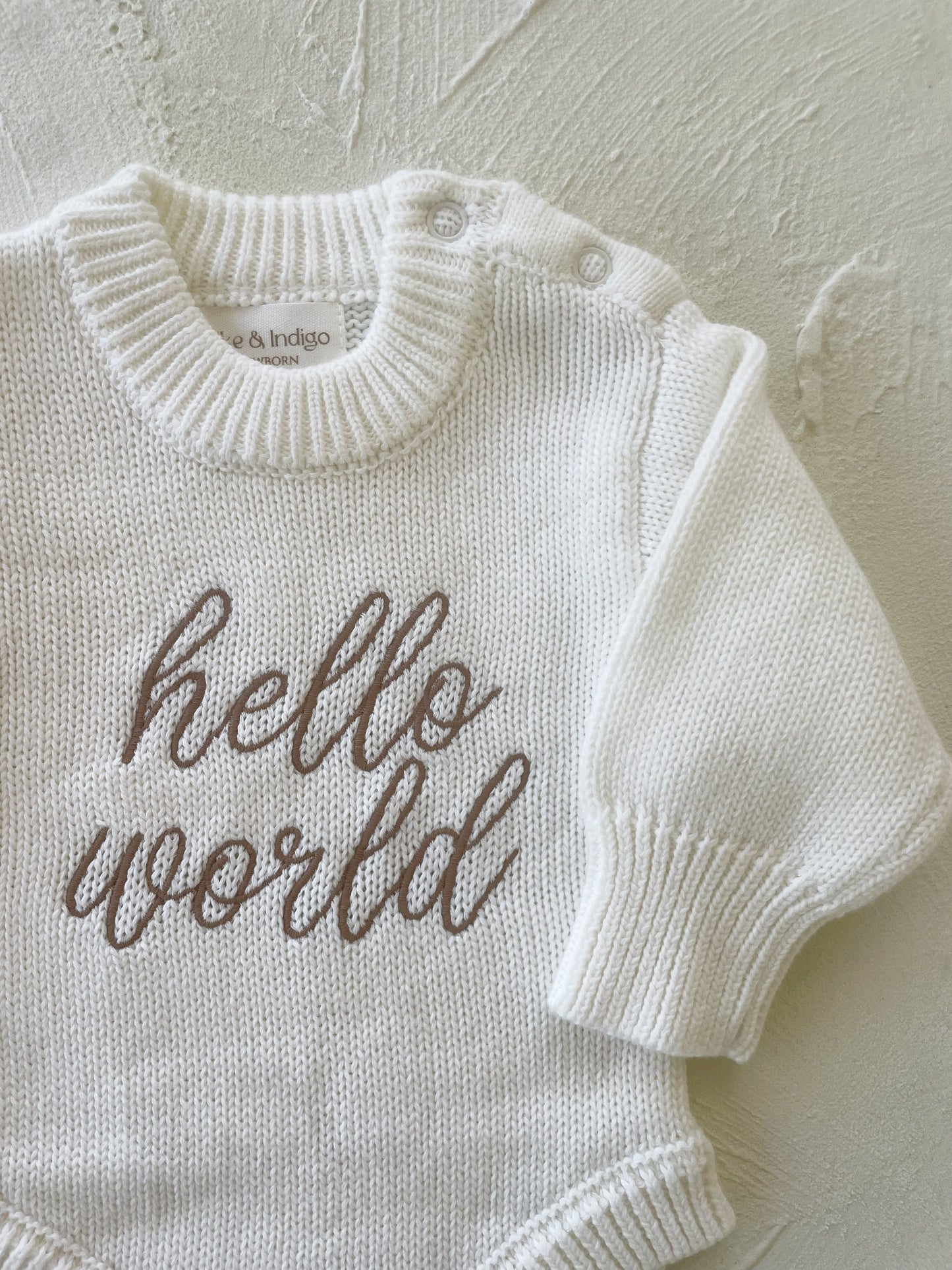 Hello World L/S Romper - White/Mocha