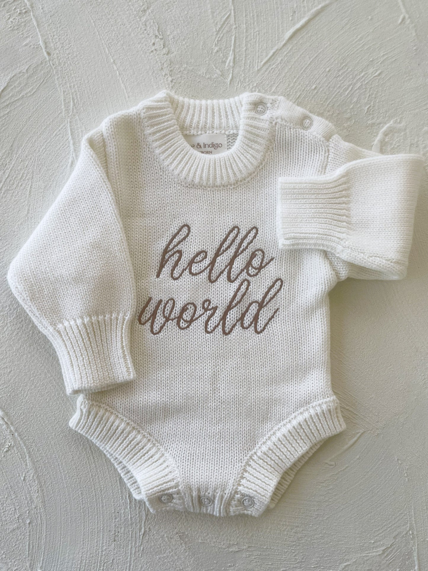 Hello World L/S Romper - White/Mocha